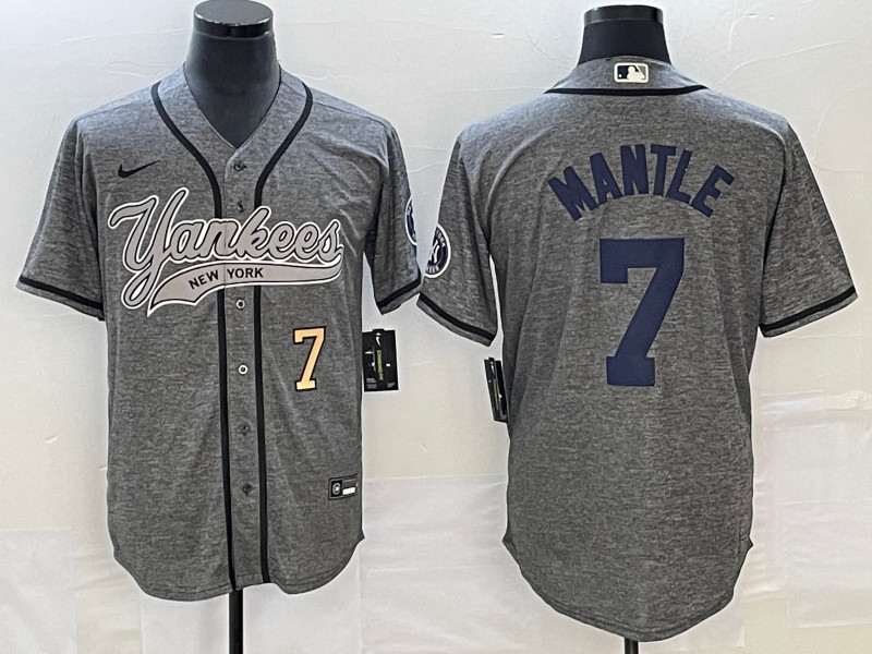 Yankees 7 Mickey Mantle Number Gray Gridiron Cool Base Jersey