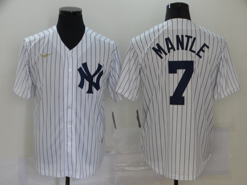 Yankees 7 Mickey Mantle White Nike Cool Base Jersey