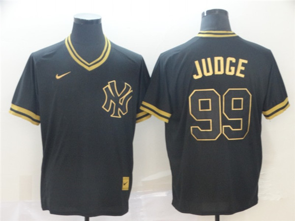 Yankees 99 Aaron Judge Black Gold Nike Cooperstown Collection Legend V Neck Jersey