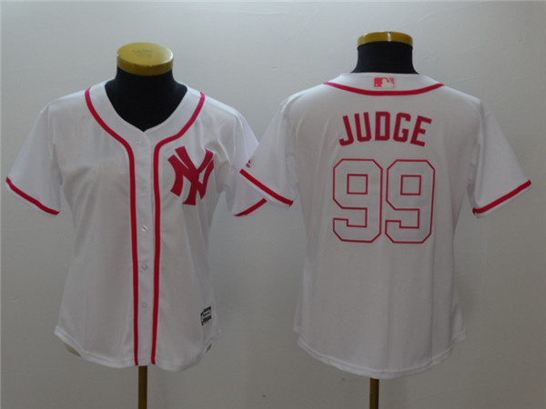 Yankees 99 Aaron Judge White Pink Women Cool Base Jersey