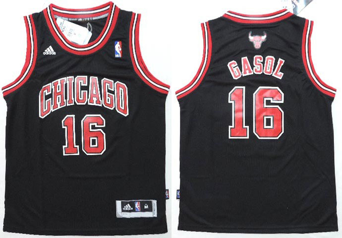 Youth  NBA Chicago Bulls 16 Pau Gasol New Revolution 30 Swingman Home Black Youth Jersey