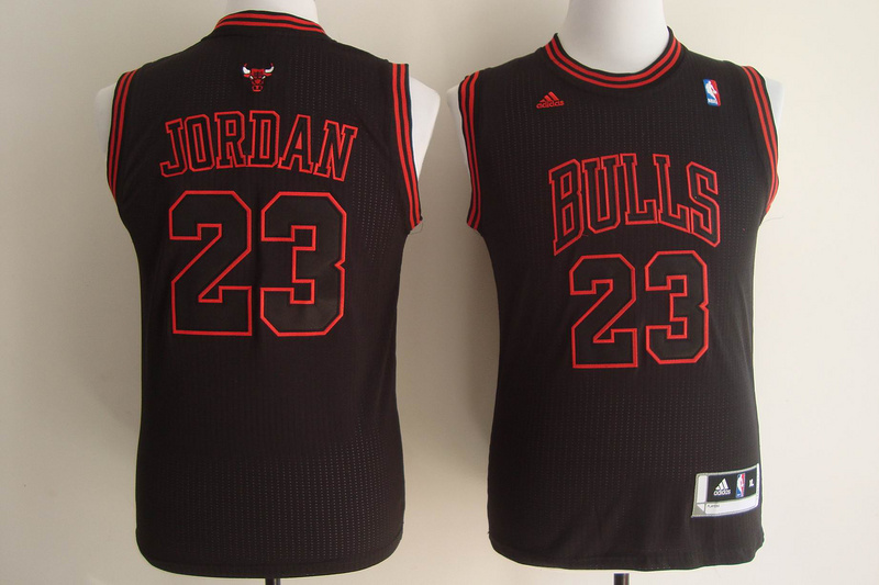 Youth  NBA Chicago Bulls 23 Michael Jordan Black Red Fashion Swingman Kids Jersey