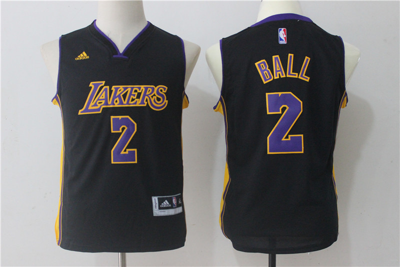 Youth  NBA Los Angeles Lakers #2 Lonzo Ball Jersey New Revolution 30 Swingman Black Jersey