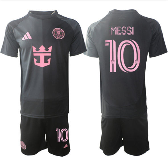 Youth Inter Miami CF 10 Lionel Messi 2025 Black Away Soccer Jersey Suit