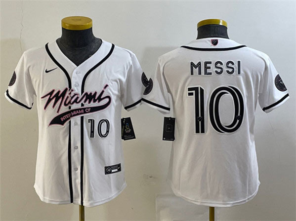 Youth Inter Miami CF 10 Lionel Messi White Cool Base Stitched Jersey