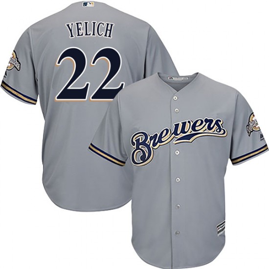 Youth Majestic Christian Yelich Milwaukee Brewers Player Gray Cool Base Road Jersey