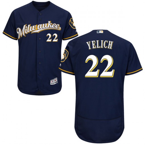 Youth Majestic Milwaukee Brewers Christian Yelich Authentic Navy Flex Base Alternate Collection Jersey