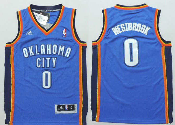 Youth NBA Oklahoma City Thunder 0 Russell Westbrook Authentic Blue Youth Jersey