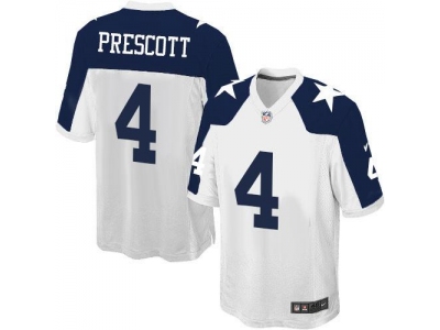 Youth  Dallas Cowboys 4 Dak Prescott White Thanksgiving Throwback Stitched NFL Elite Jersey