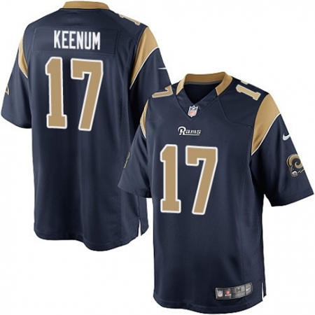 Youth  Los Angeles Rams 17 Case Keenum Navy Blue Team Color Stitched NFL Jersey