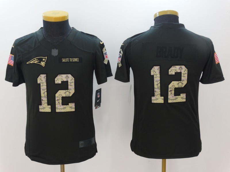 Youth  New England Patriots 12 Tom Brady Limited Black 2016 Salute to Service NFL Jersey