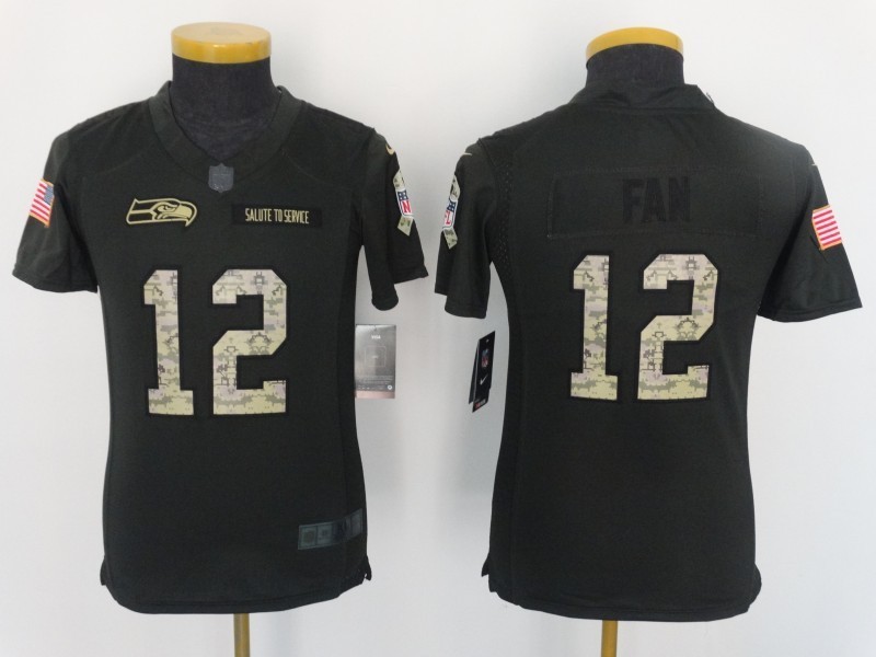 Youth  Seattle Seahawks 12 12th Fan Limited Black 2016 Salute to Service NFL Jersey