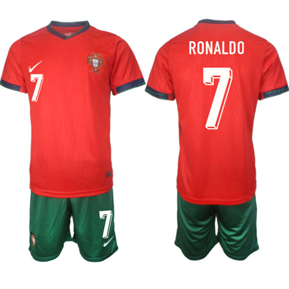 Youth Portugal Team 7 Ronaldo 2024 25 Red Home Soccer Jersey Suit