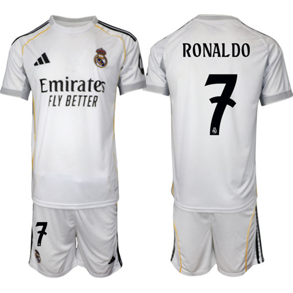 Youth Real Madrid 7 Ronaldo 25 26 White Home Soccer Jersey Suit