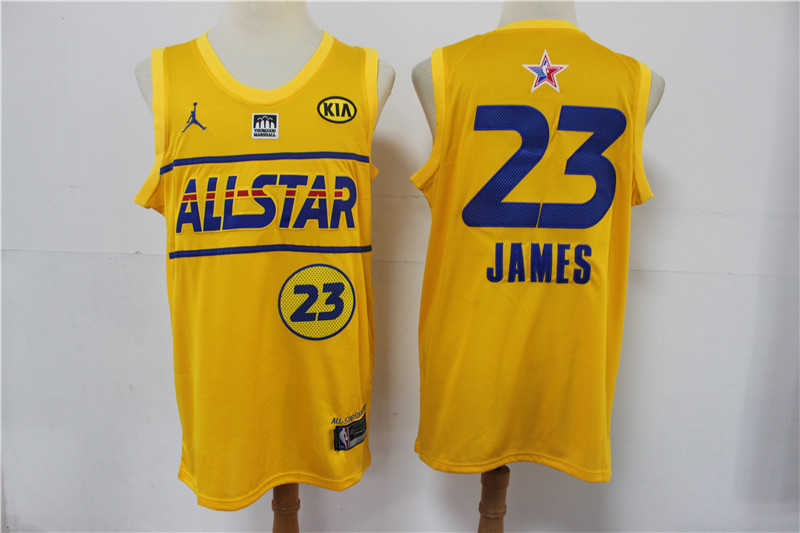 lakers 23 LeBron James 2021 All Star Game Yellow Swingman Jersey